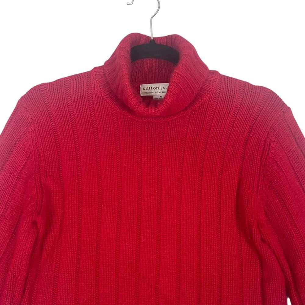 Vintage Red Cashmere Turtleneck Sweater Womens Medium Luxury Cable Knit - Picture 2 of 9